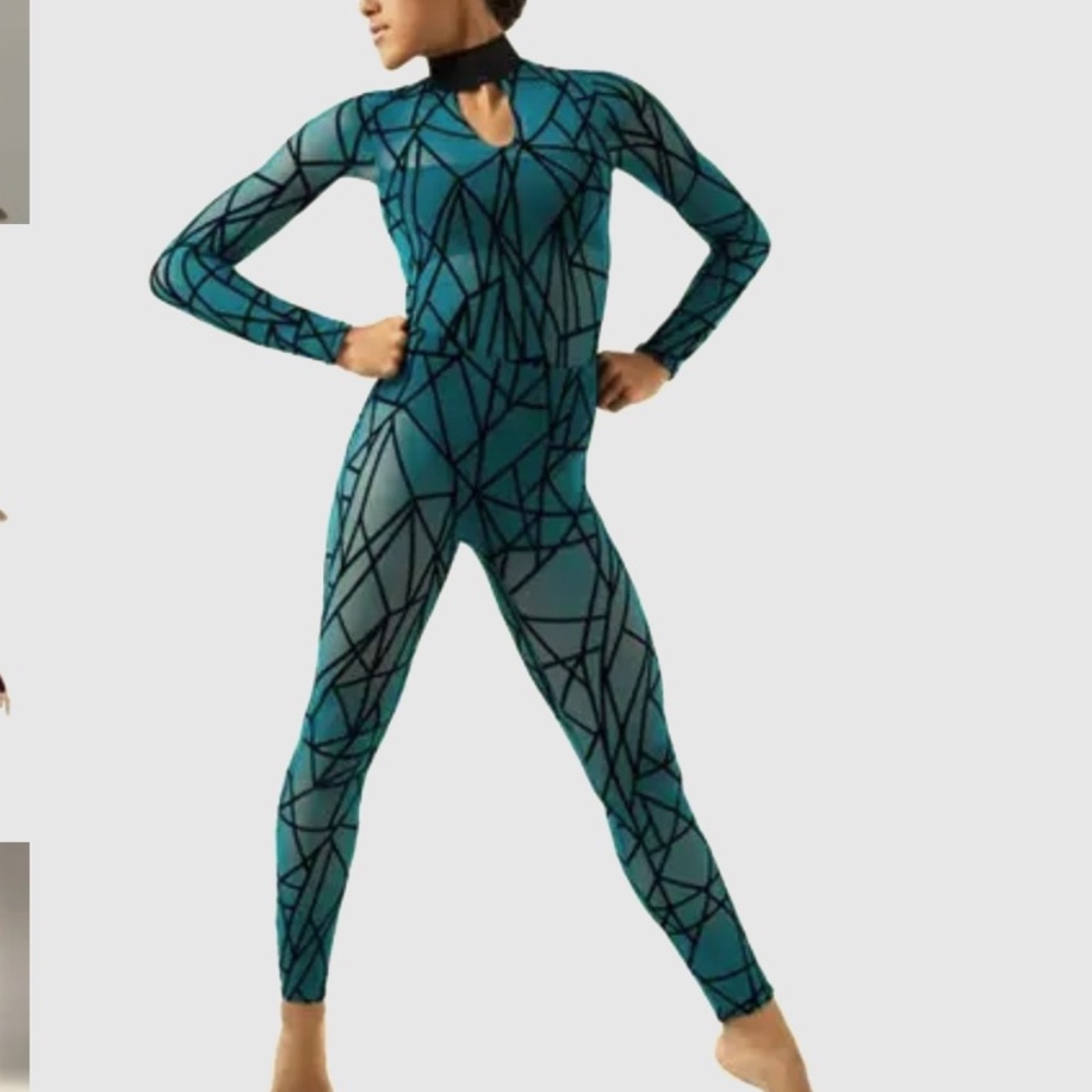 Weissman Dance Costume Unitard Teal & Black Size XLC SM11164